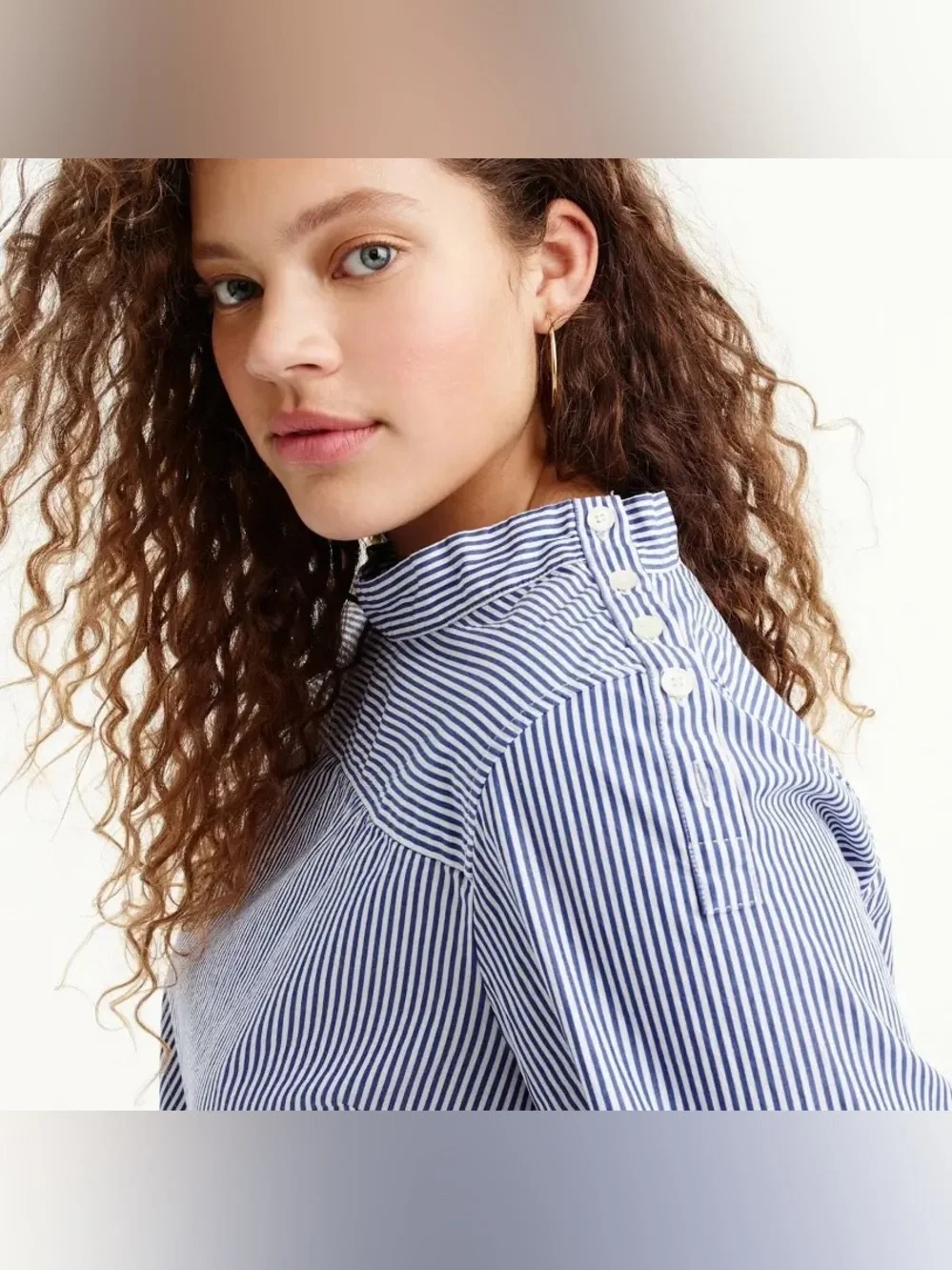 J. Crew Funnelneck Striped Shirt Blue White Button Shoulder Poplin G9944 Size 2